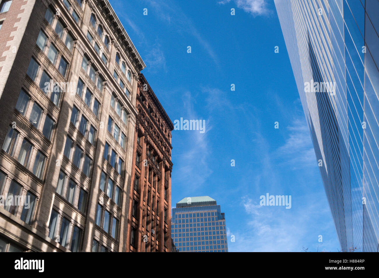 Buildings on Liberty Street in Lower Manhattan, NYC, USA Stock Photo