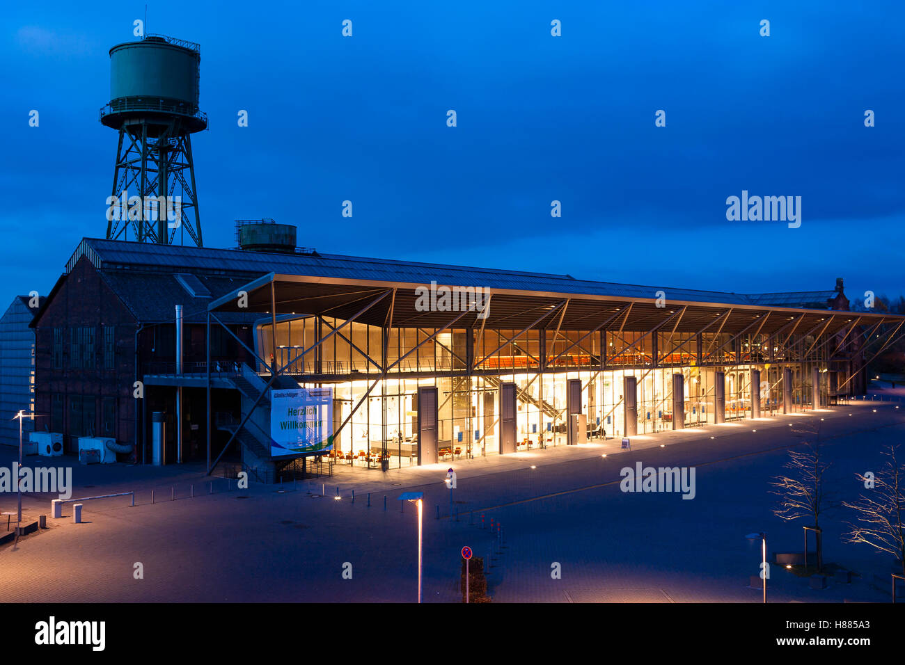 Germany, Ruhr area, Bochum, the Century Hall and the water tower, the Century hall is venue of the Ruhrtriennale. Stock Photo