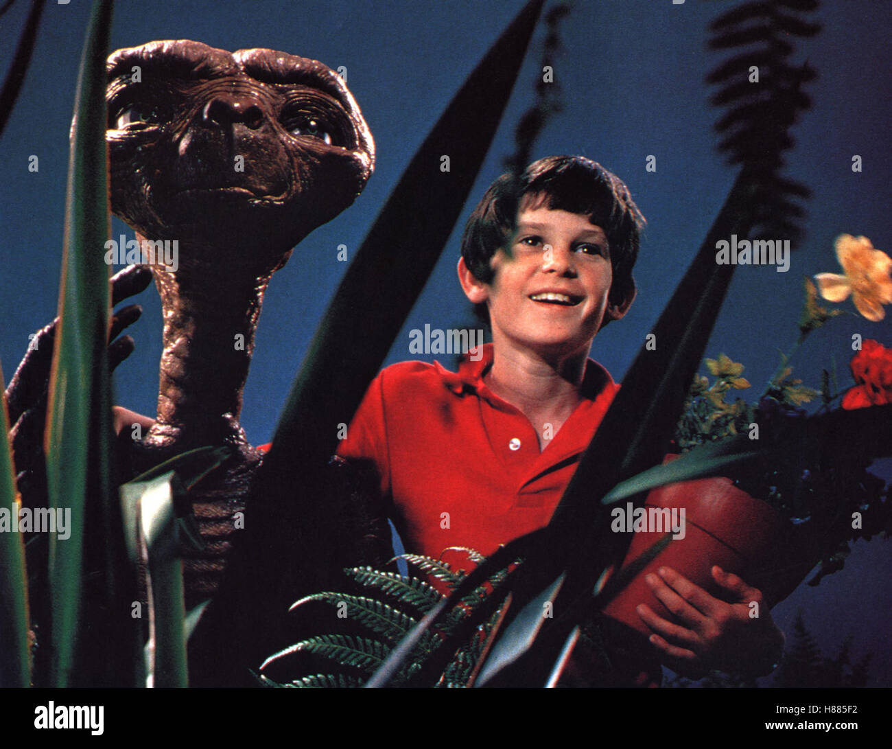 E.T. - Der Außerirdische, (E.T. - THE EXTRA-TERRESTRIAL) USA 1982, Regie: Steven Spielberg, HENRY THOMAS + E.T. Stock Photo