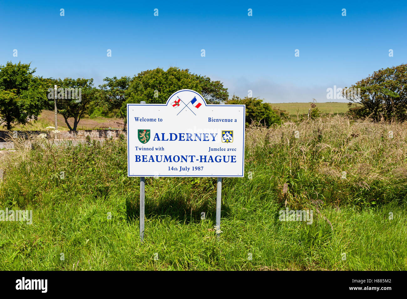 Welcome to Alderney Sign Stock Photo