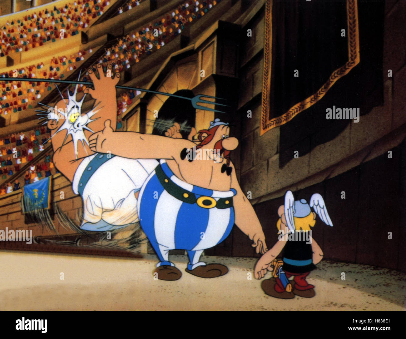 Asterix - Sieg über Cäsar, (ASTERIX ET LA SURPRISE DE CESAR) F 1985, Regie: Paul + Gaetan Bruzzi, Szene: Asterix und Obelix im Circus Maximus in Rom Stock Photo