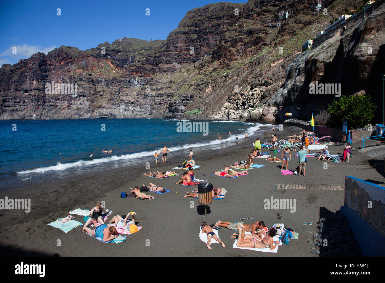 Los Gigantes beach and Acantilado de los Gigantes, Tenerife island, Canary archipelago, Spain, Europe Stock Photo