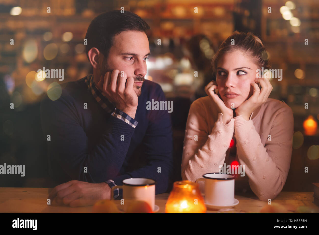 Sad couple having a conflict and relationship problems Stock Photo