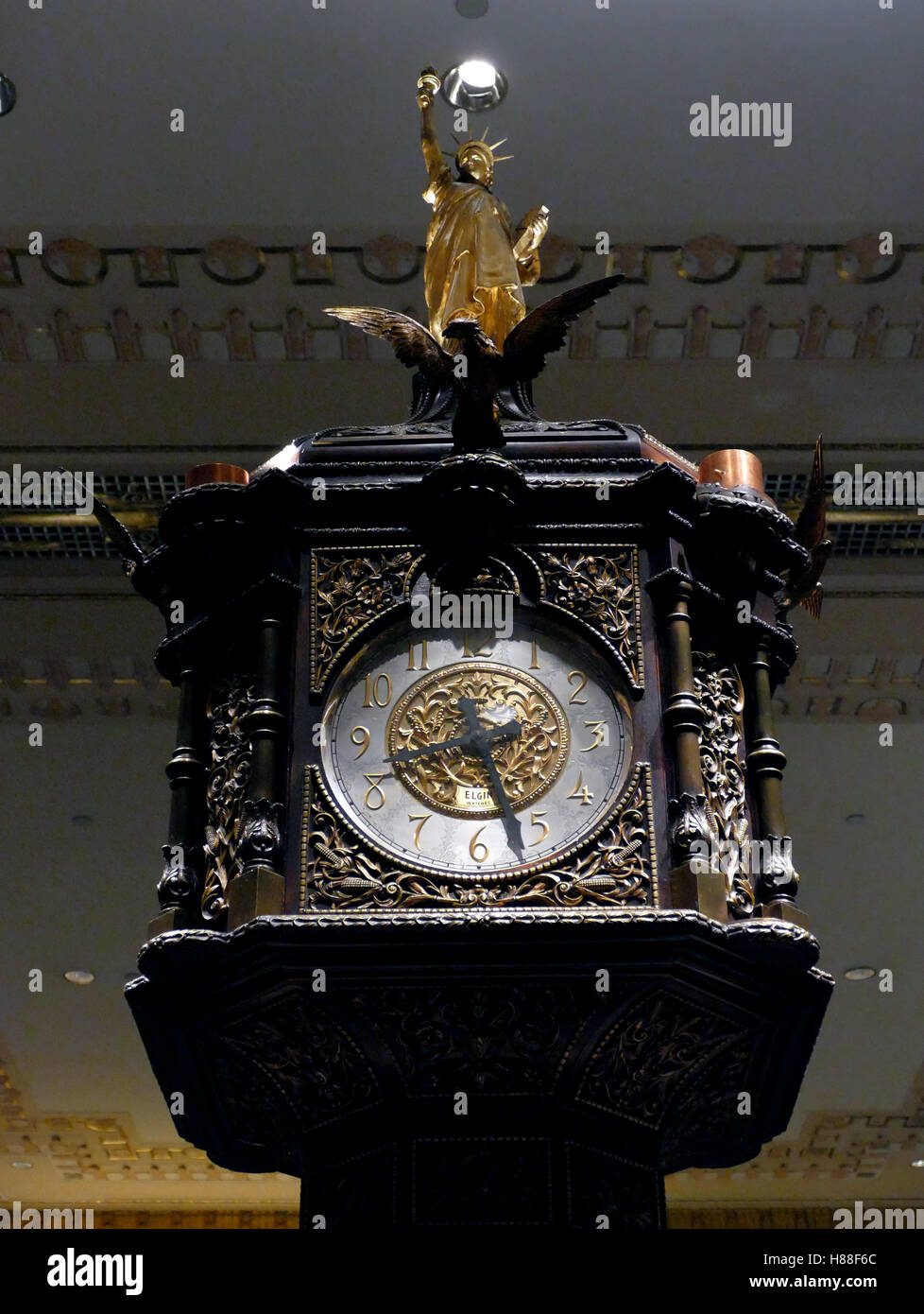 NEW YORK, UNITED STATES. AUGUST 24TH 2016. Waldorf Astoria clock in reception, Waldorf Astoria Hotel, Park Avenue, Manhattan Stock Photo