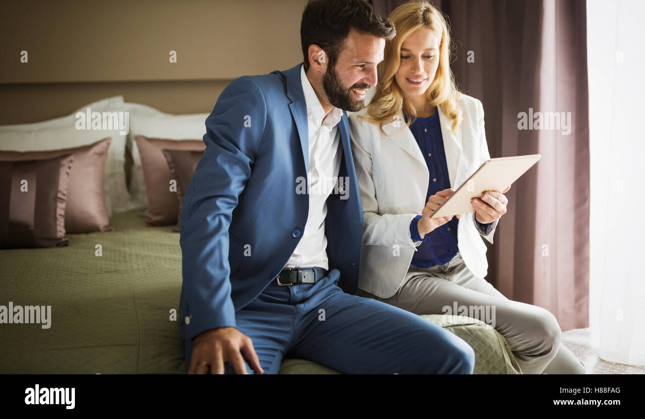 Business people on business trip staying in hotel Stock Photo