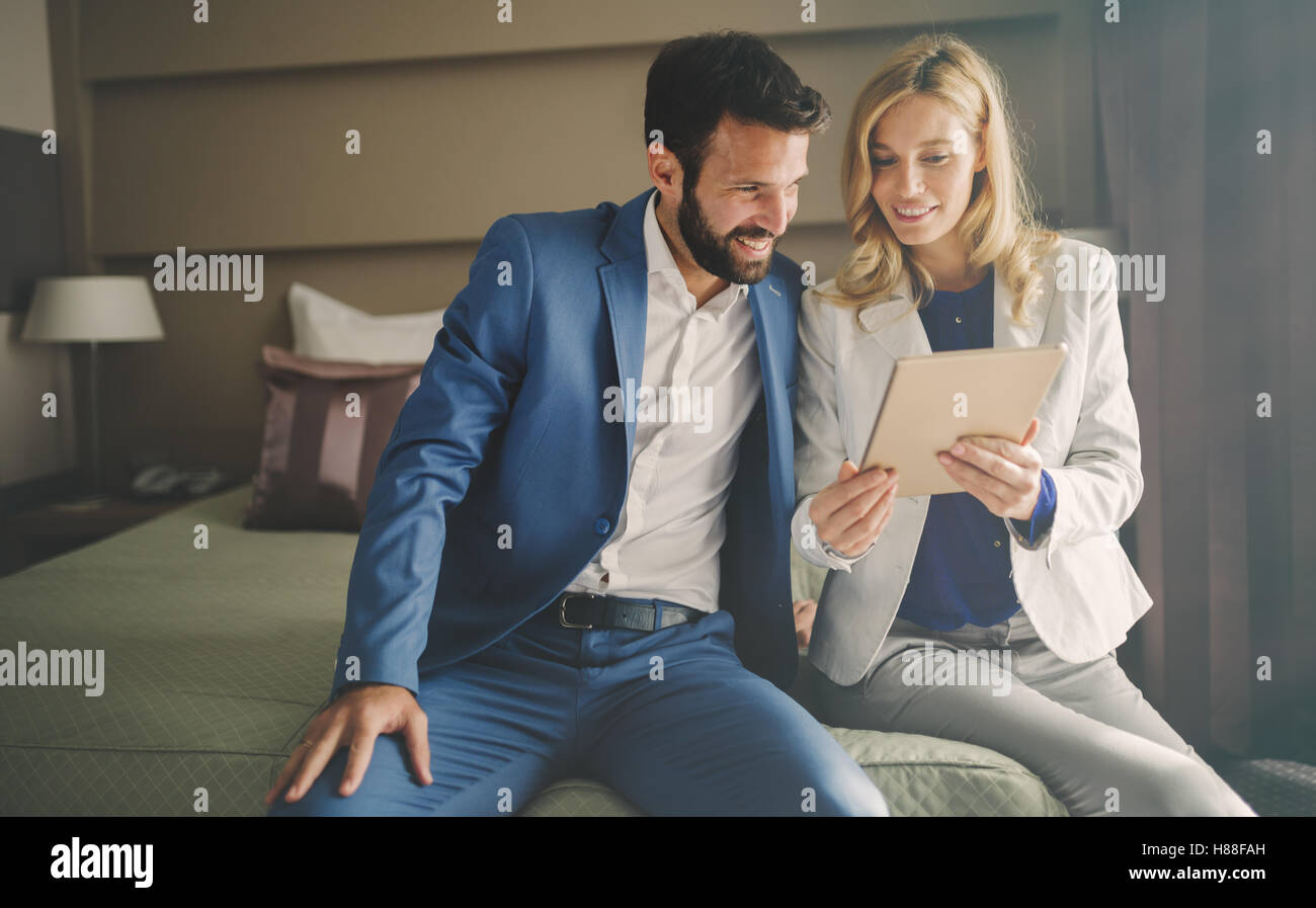 Business people on business trip staying in hotel Stock Photo