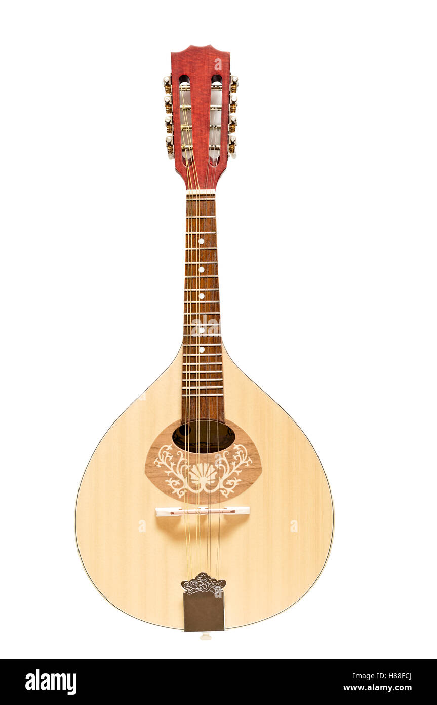 Wooden flat back mandolin isolated on white Stock Photo