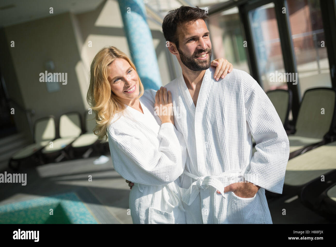 Beautiful couple enjoying spa wellness treatments Stock Photo