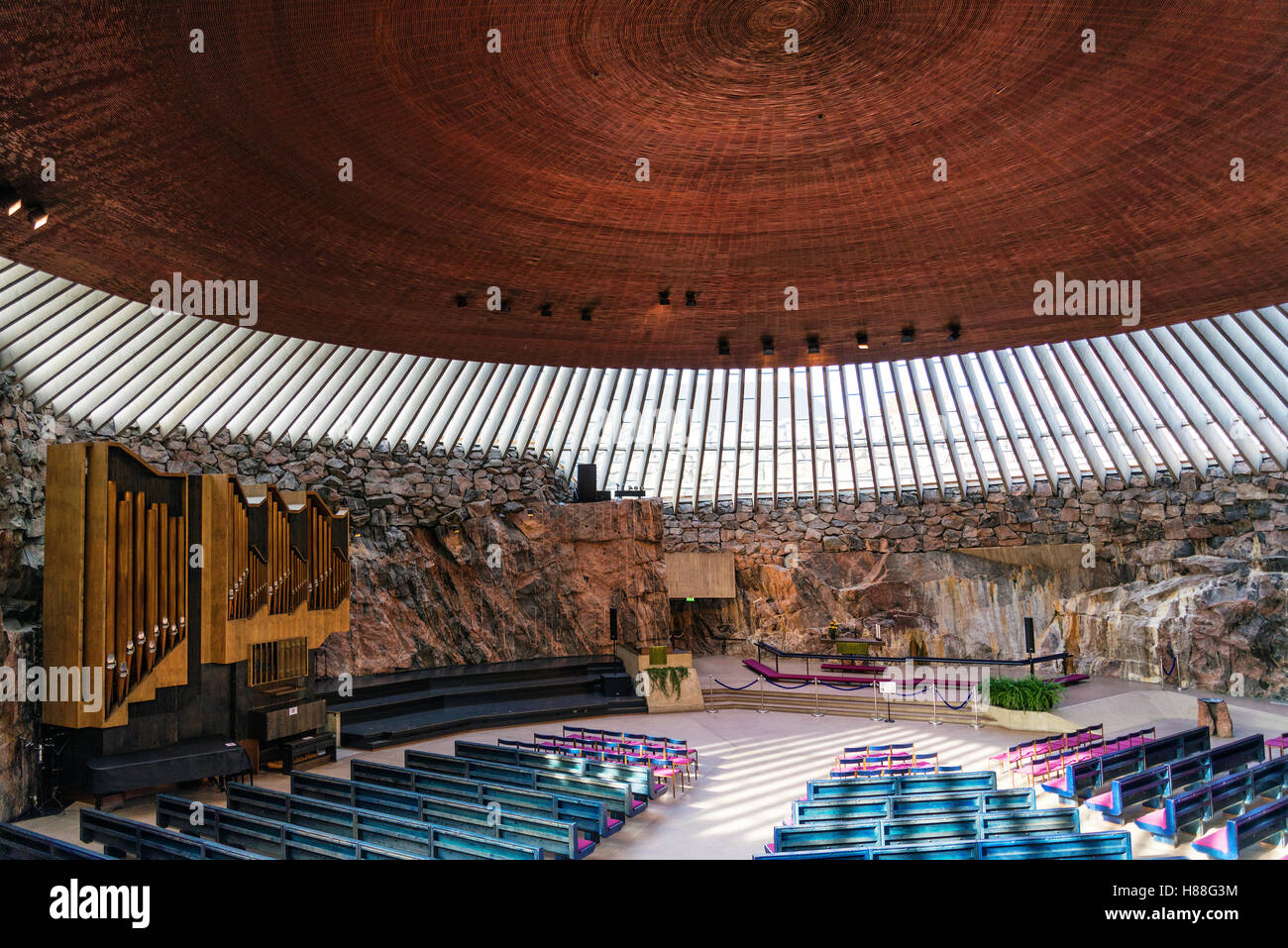 Temppeliaukio rock church famous modern architecture landmark interior in helsinki finland Stock Photo