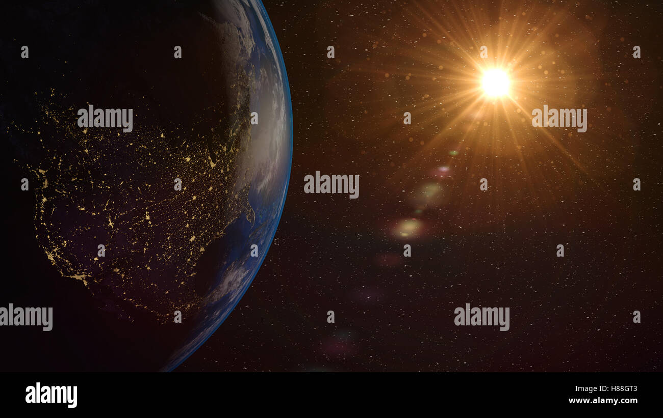 Planet Earth with a spectacular sunrise. 3d render Stock Photo - Alamy