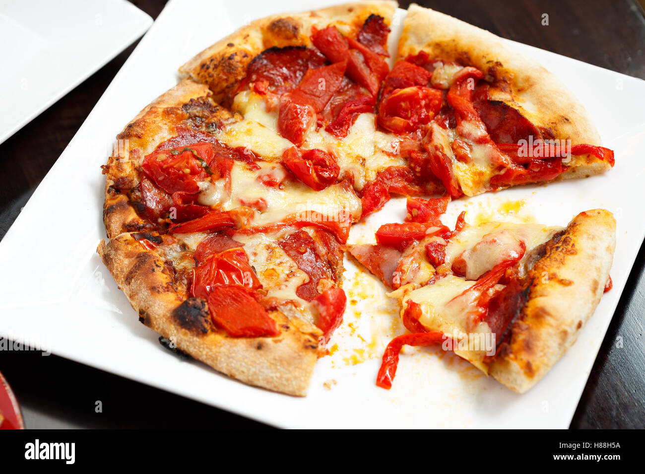 Pepperoni and Stewed Tomato Pizza Stock Photo Alamy