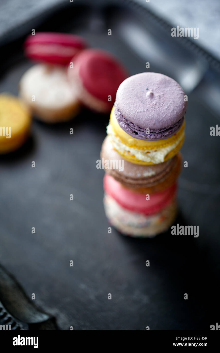 Stack of French Macarons with Copy Space Stock Photo