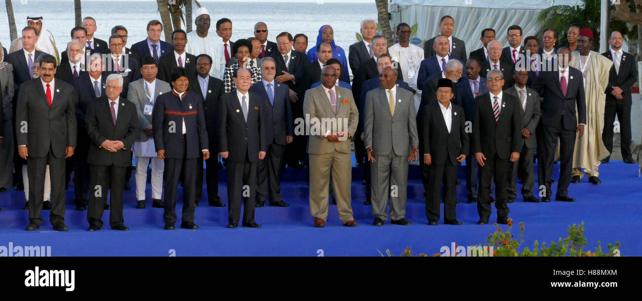 Porlamar, Venezuela. September 17th 2016 - Presidents of Delegations pose for the official photograph in the 17th Summit of the Stock Photo