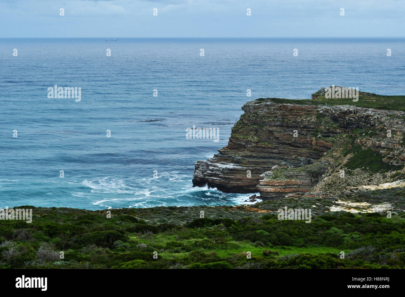 South Africa: panoramic view of the Cape of Good Hope landscape in the reserve of the rocky headland on the Atlantic coast of Cape Peninsula Stock Photo