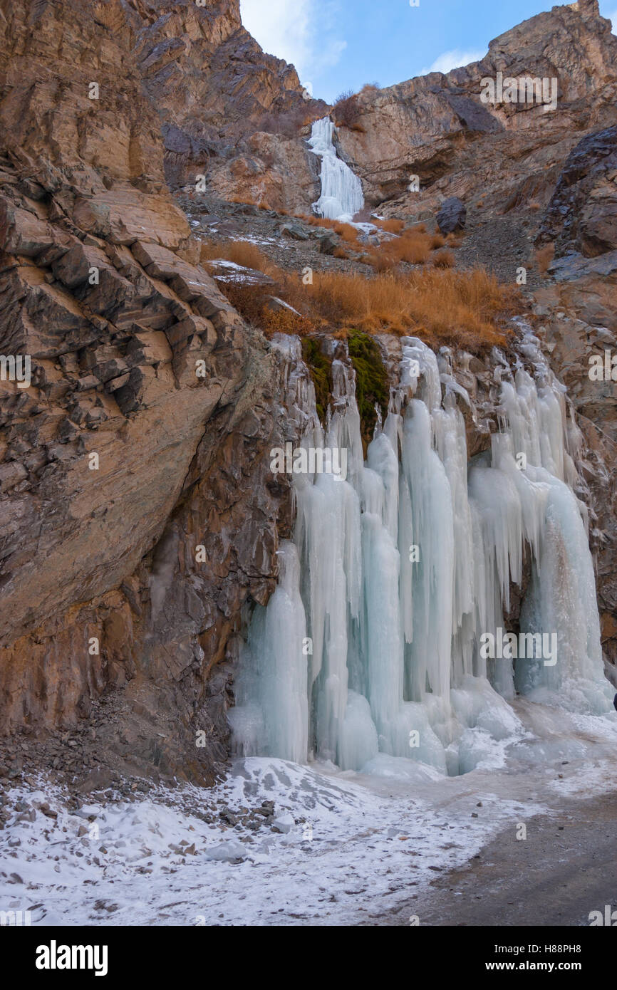 Frozen Waterfalls in Ladakh Stock Photo