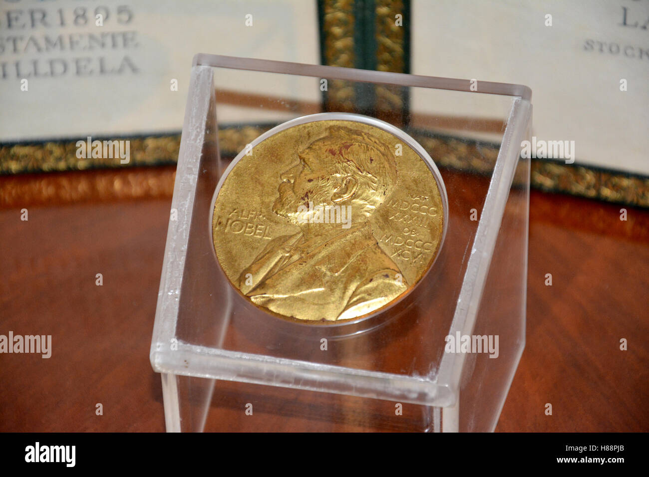 Belgrade, Serbia. October 7th 2016 - Alfred Nobel on the Nobel Prize medal from 1961 year Stock Photo