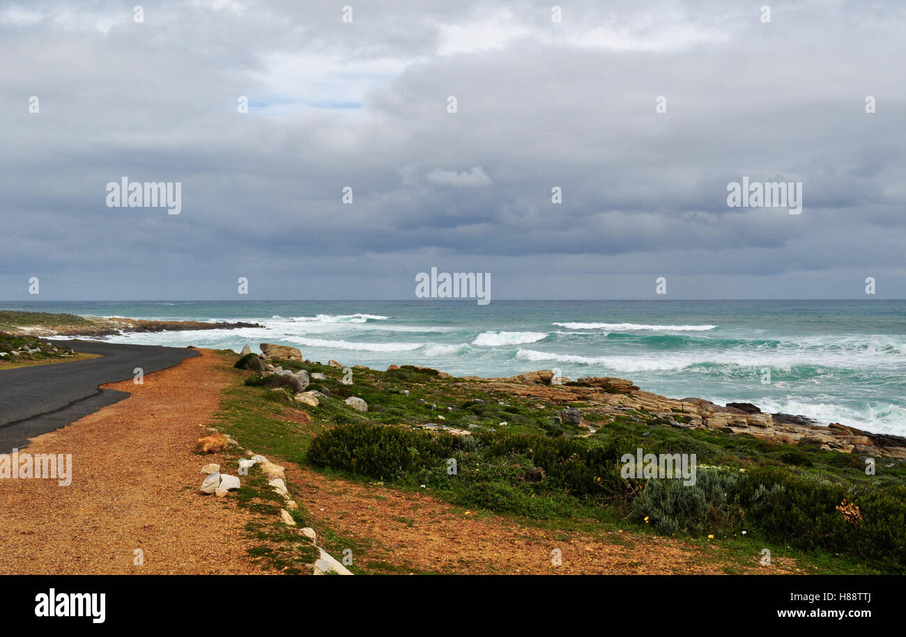 South Africa, heading to Cape of Good Hope: the landscape from the road in the reserve of the rocky headland on Atlantic coast of Cape Peninsula Stock Photo