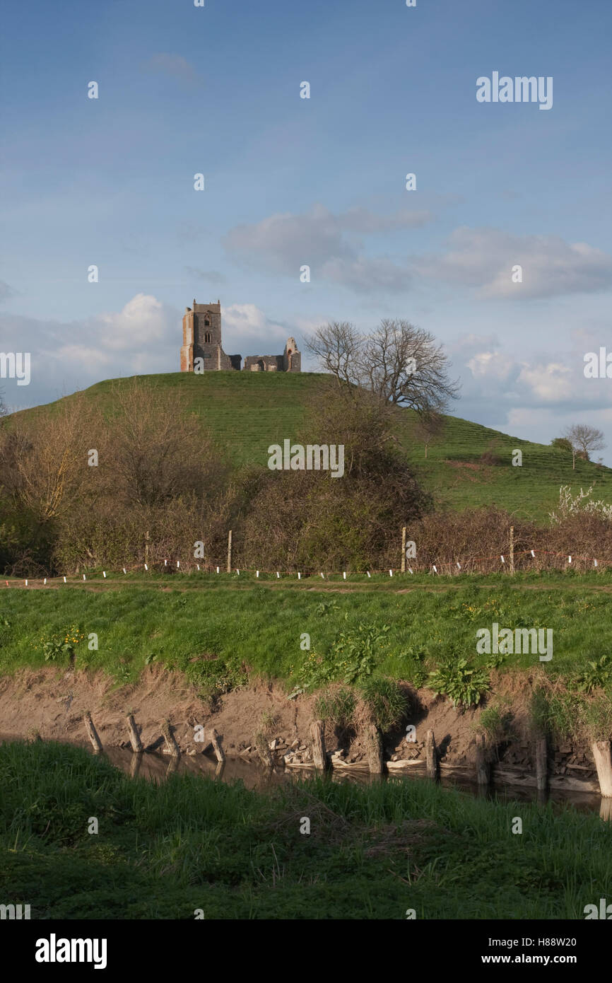View of Burrow Mump, Somerset, England, United Kingdom, Europe Stock Photo