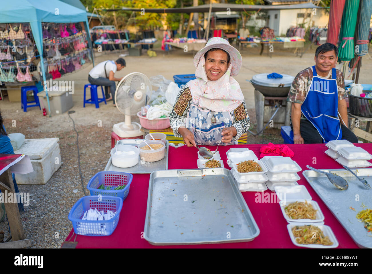 People at a local market in Khao Tao south of Hua Hin, Thailand Stock Photo