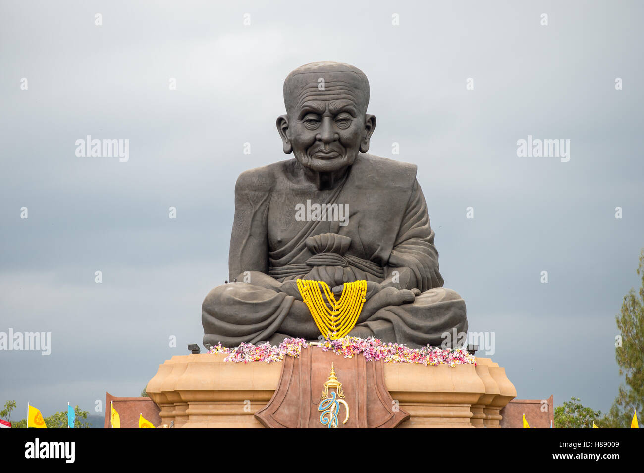 Sculpture of revered Buddhist monk Luang Pu Thuat at Wat Huay Mongkol in Hua Hin Thailand Stock Photo