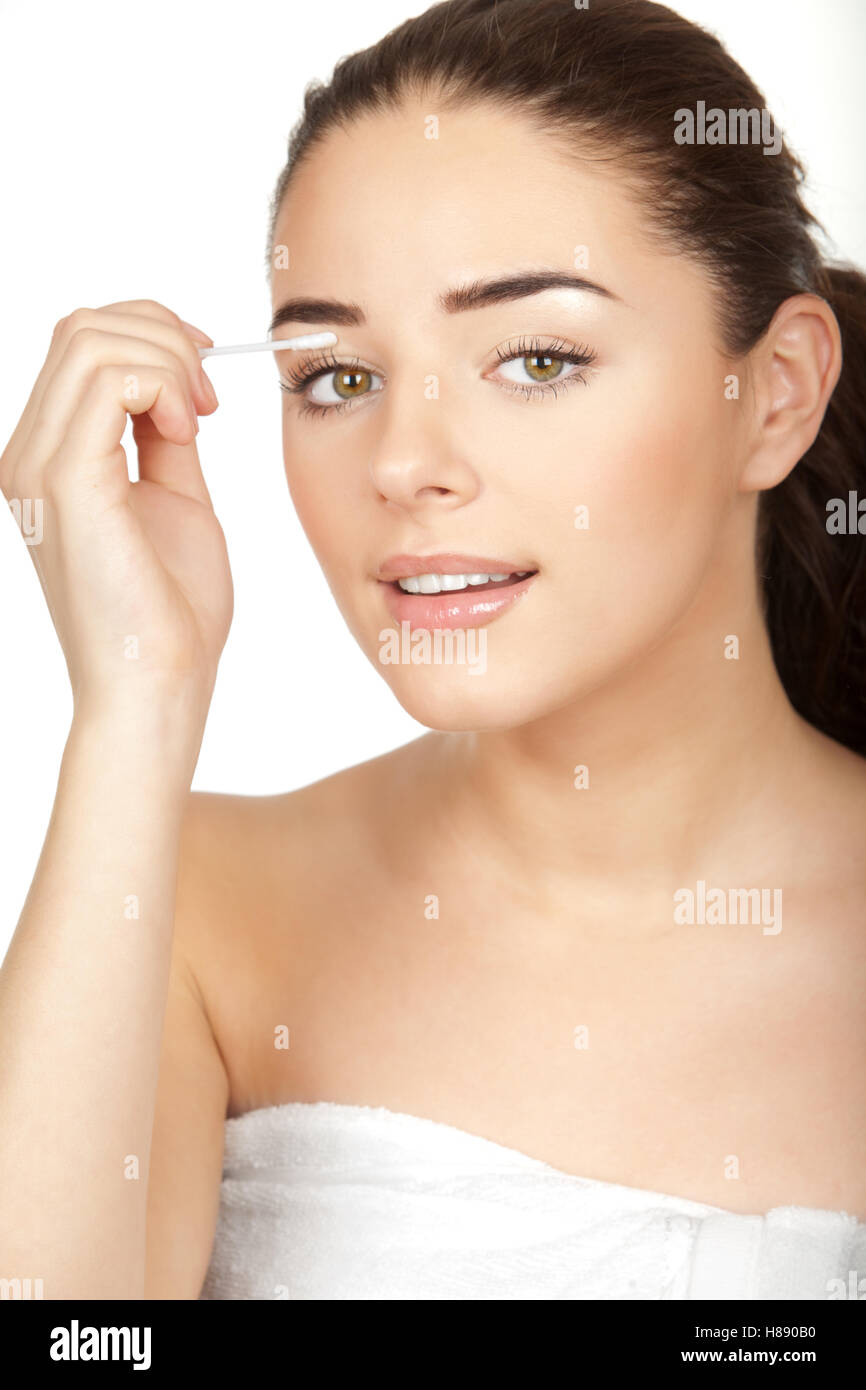 beautiful young woman using cotton buds Stock Photo Alamy