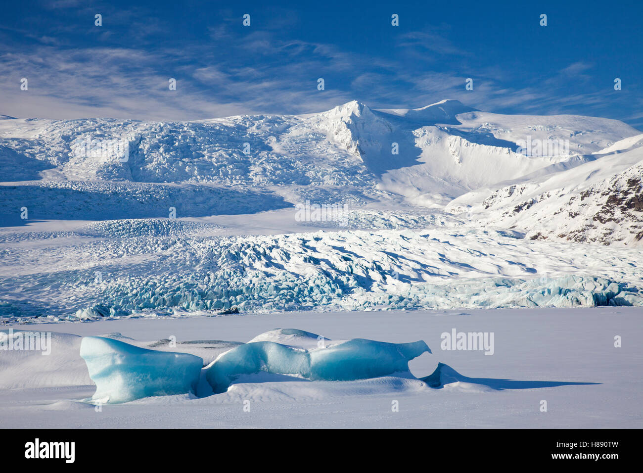 Ice formations in the Fjallsárlón Glacier Lagoon, glacial lake in winter, Iceland Stock Photo