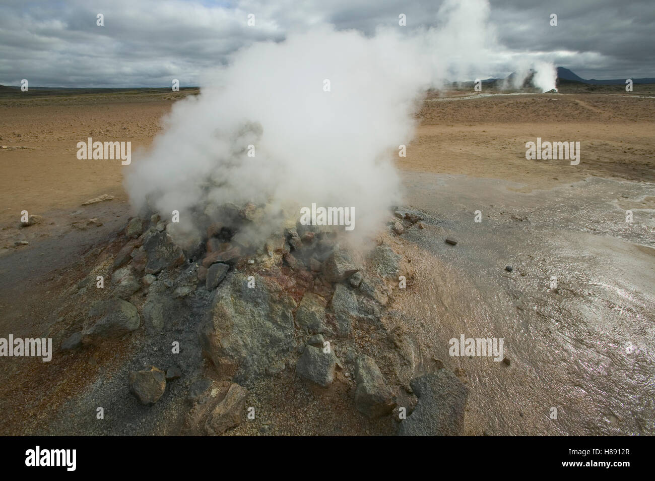Steaming solfatare or fumarole, geothermal activity, Namafjall, Iceland