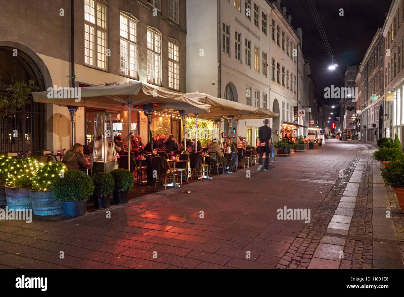 Restaurants on the Stroget shopping area in Copenhagen, Denmark Stock Photo