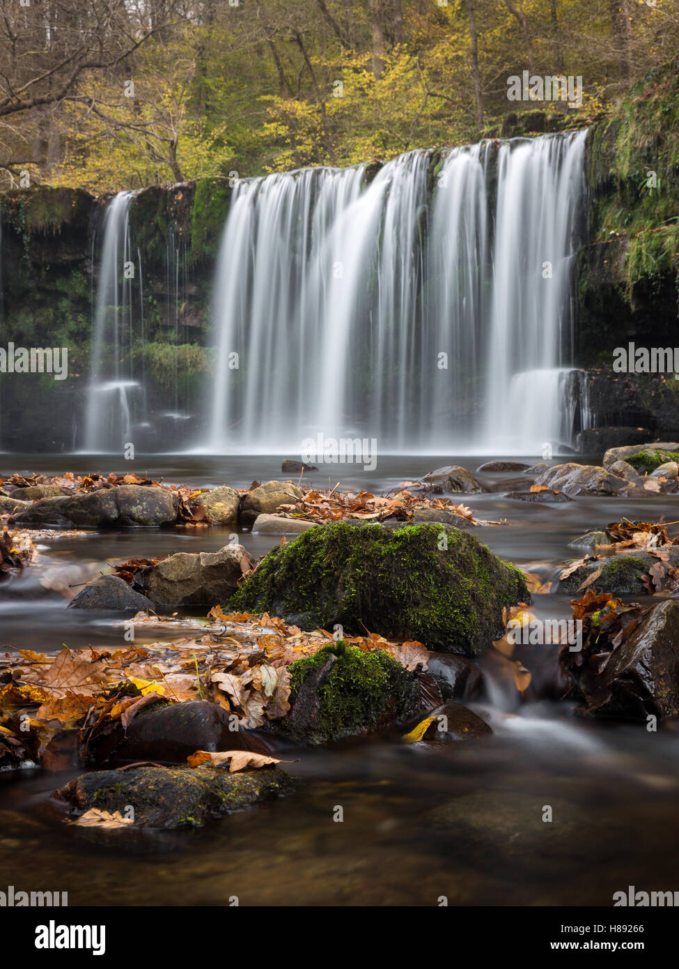 Sgwd Ddwli Uchaf (Upper Gushing falls) in autumn along the Afon Nedd Fechan in the Brecon Beacons National Park, Wales, UK. Stock Photo