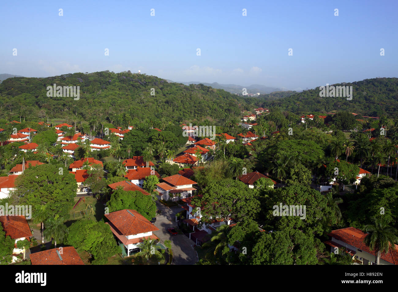 Aerial view of the Canal Zone, Albrook, former Fort Clayton, private housing area, Panama Stock