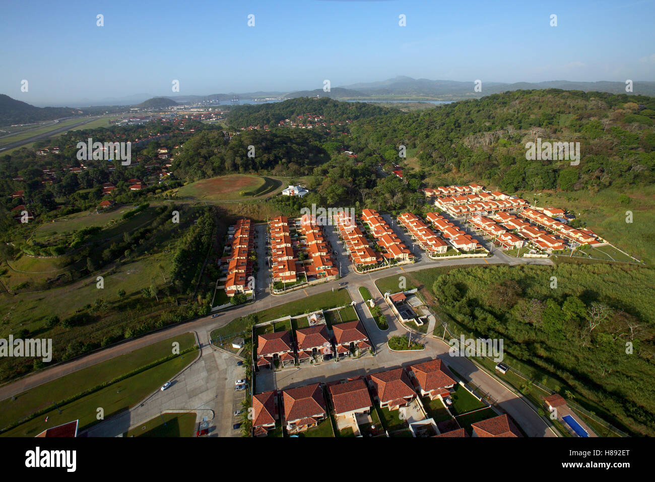 Aerial view of the Canal Zone, Albrook, former Fort Clayton, private housing area, Panama Stock