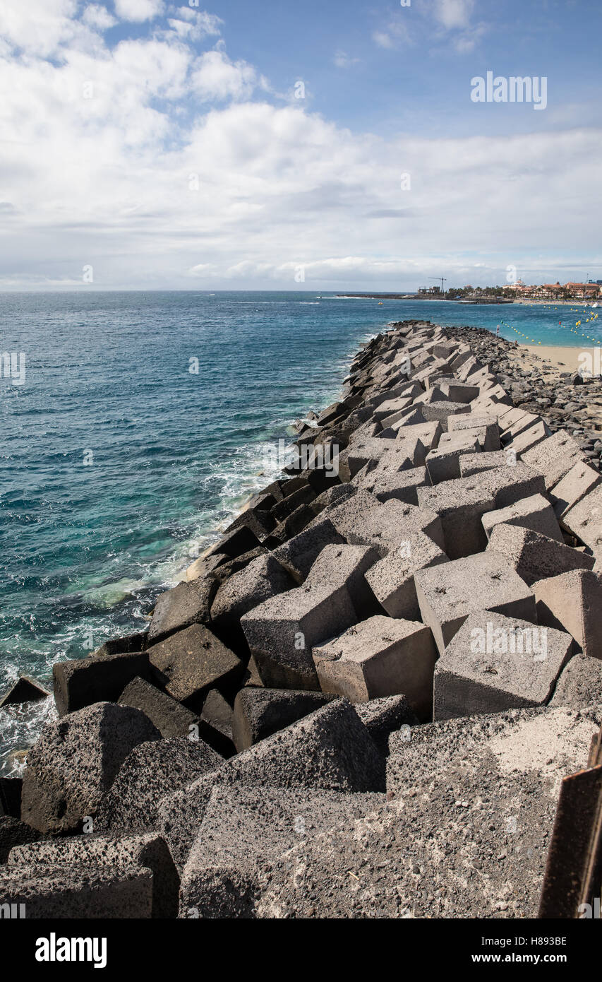 Concrete blocks in the jetty of Los Cristiano (Tenerife Spain Stock