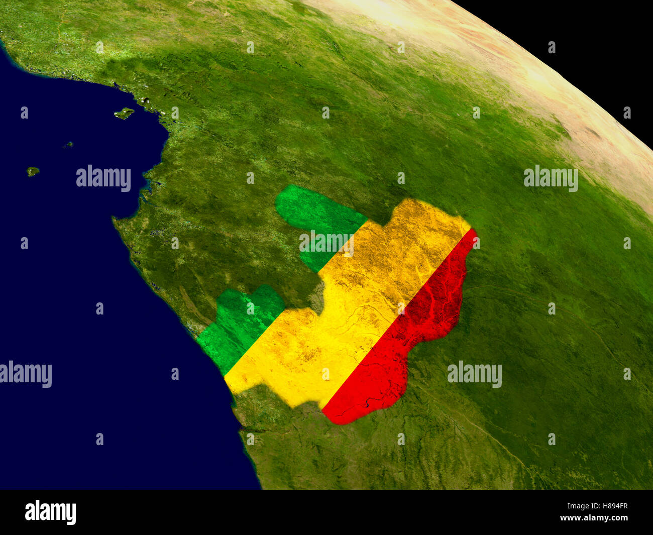 Map of Congo with embedded flag on planet surface. 3D illustration ...