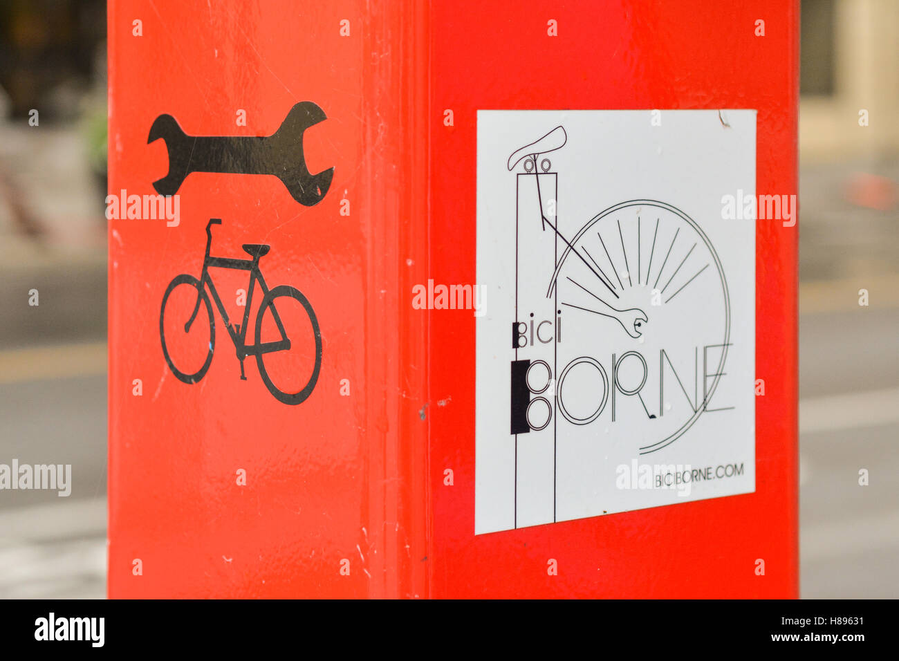 Public bike repair station, Montreal city centre, Canada close up detail Stock Photo Alamy