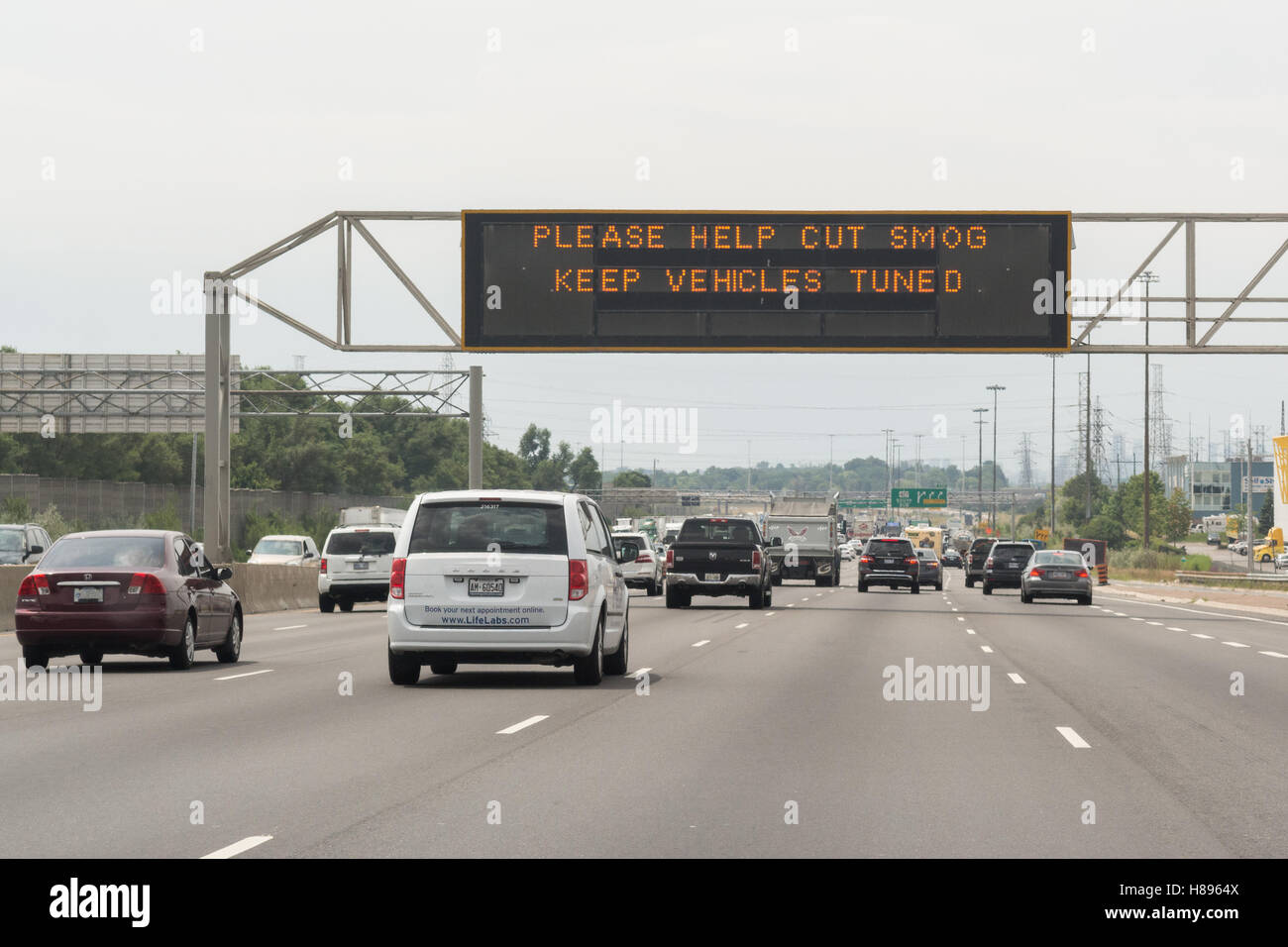 Highway 401 electronic variable message highway sign  Toronto, Ontario, Canada Stock Photo