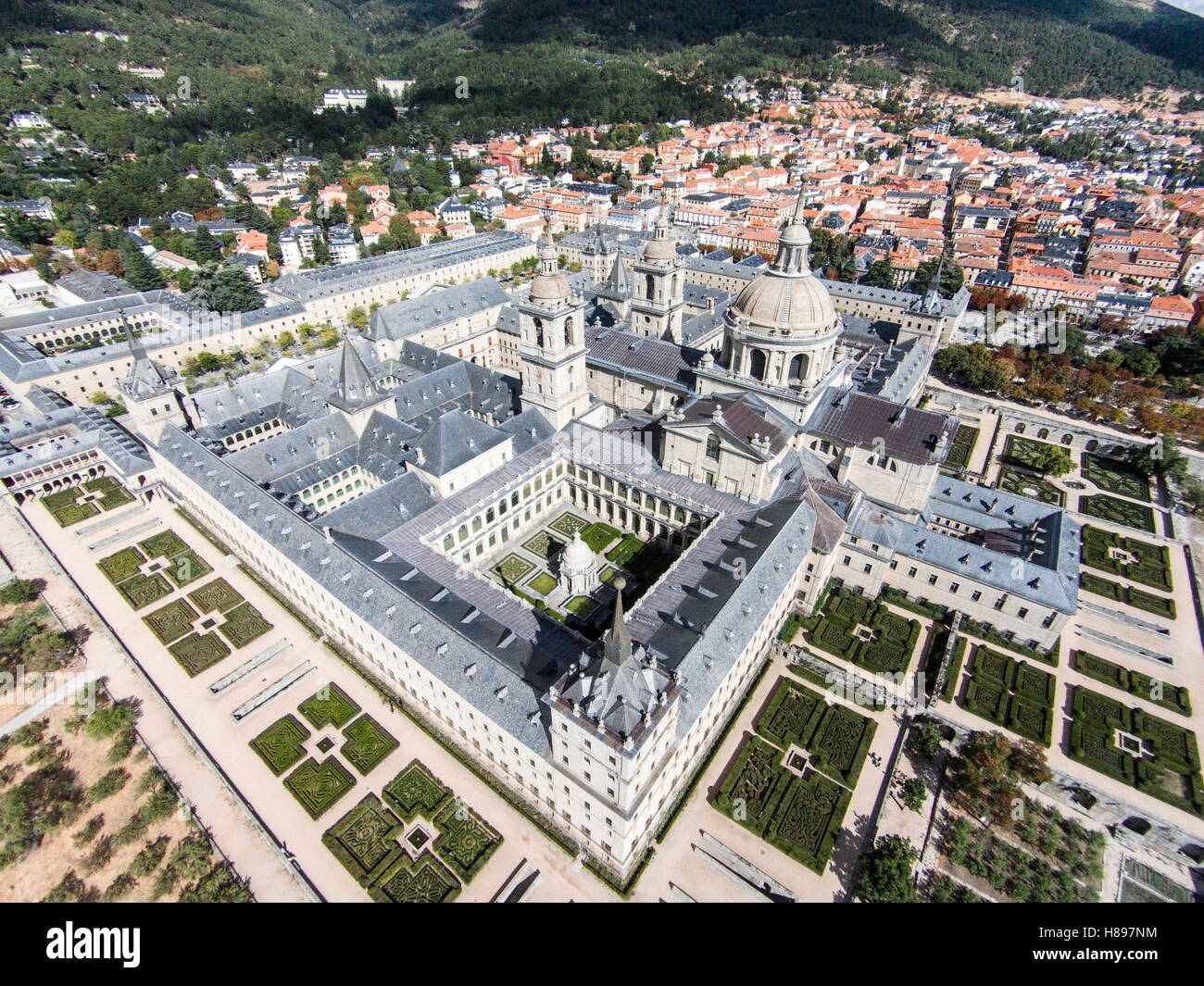 Aerial view of El Escorial monastery, Spain Stock Photo