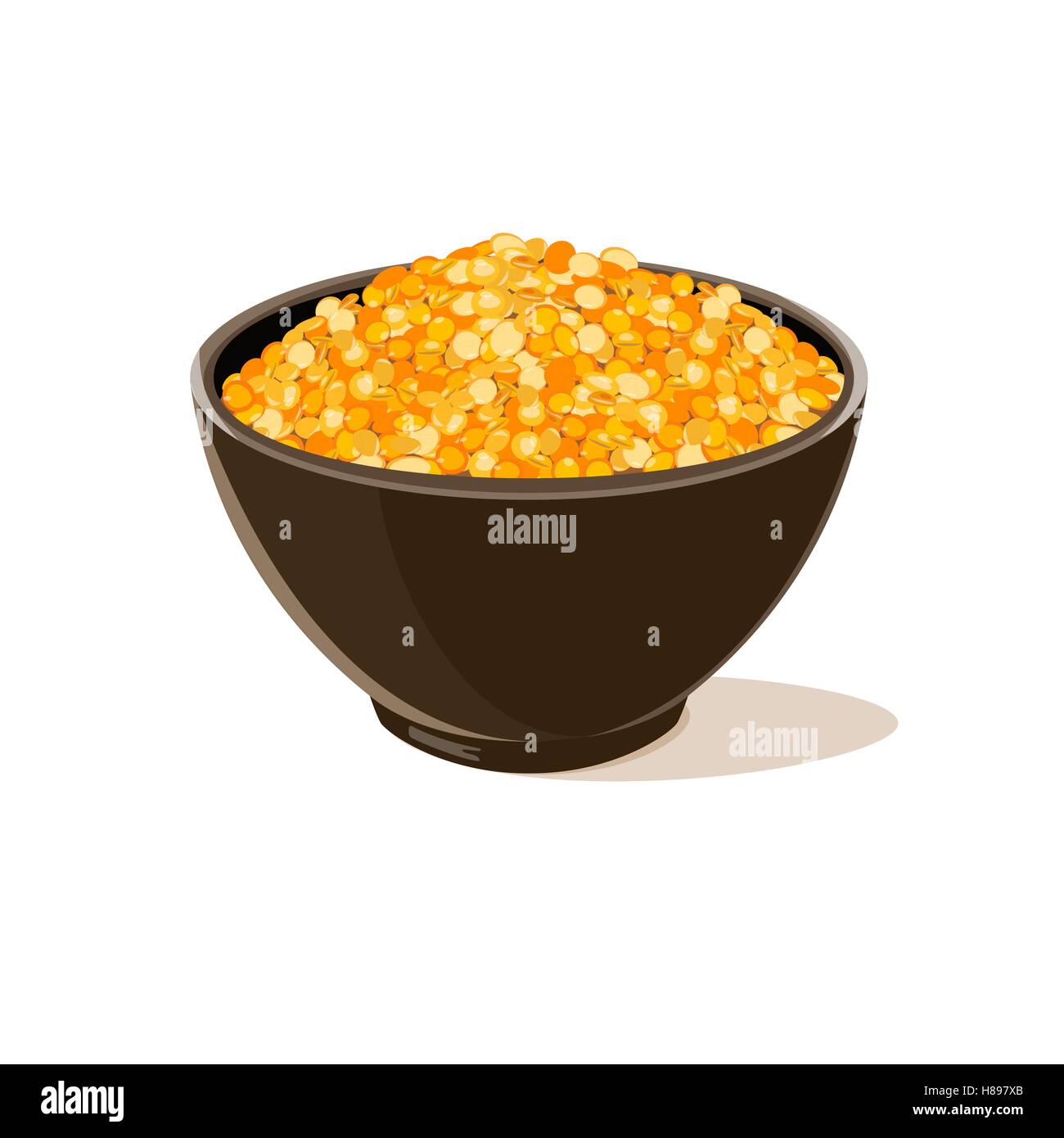 Bowl full of yellow lentils. Vector illustration. Stock Vector