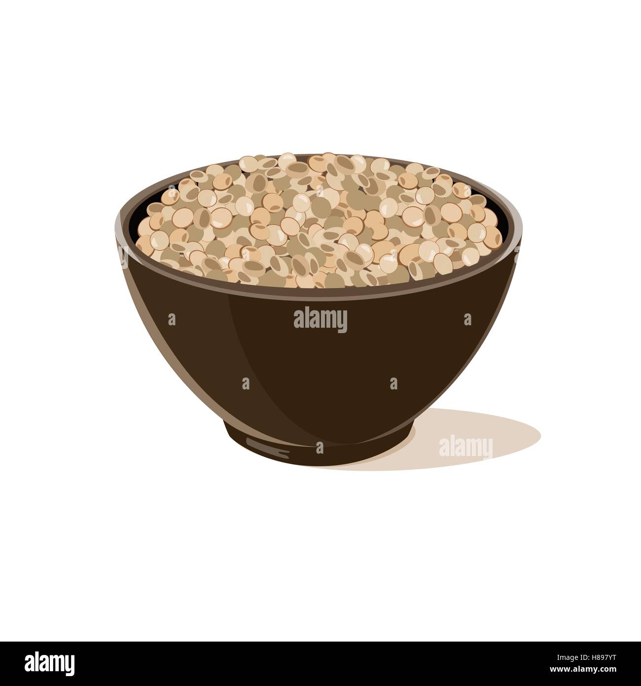 Bowl full of brown lentils. Vector illustration. Stock Vector