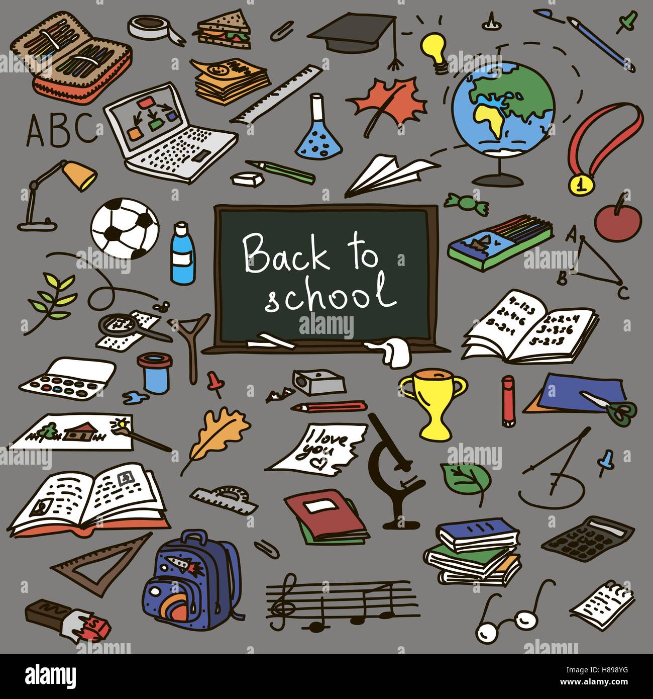 Hand drawn doodle set back to school. Vector illustration Stock Vector ...
