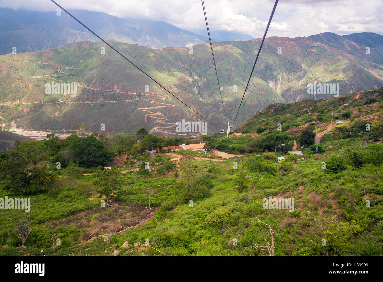 View of Chicamocha Canyon as seen from the aerial tram that spans the width of the canyon in Santander, Colombia Stock Photo