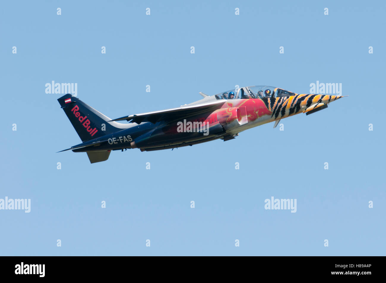 Maribor, Slovenia - April 16, 2016: Red Bull's Alpha Jet as part of display team The Flying Bulls taking off Stock Photo