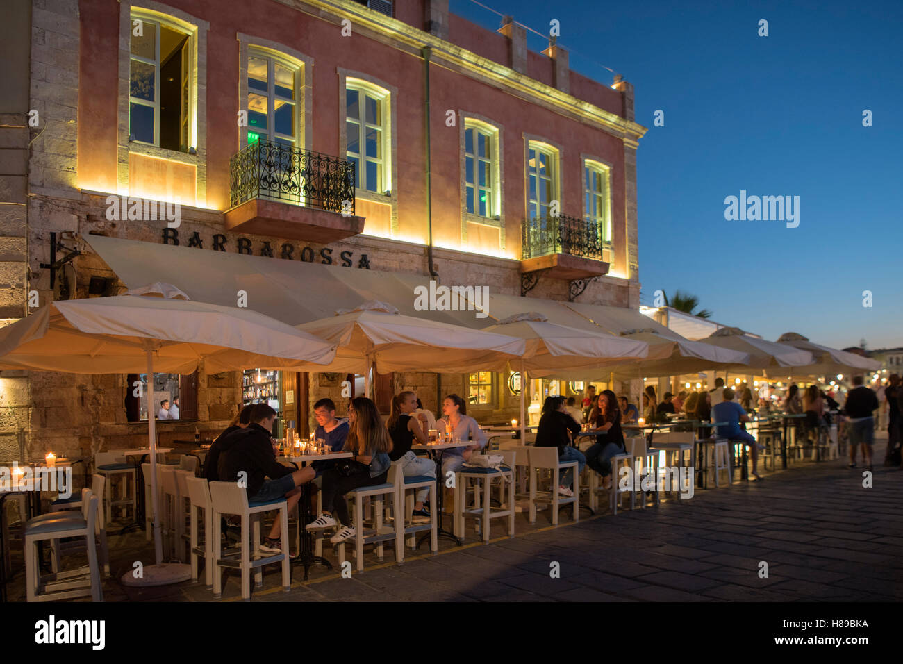 Griechenland, Kreta, Chania, Bar Cafe Restaurant Barbarossa Stock Photo