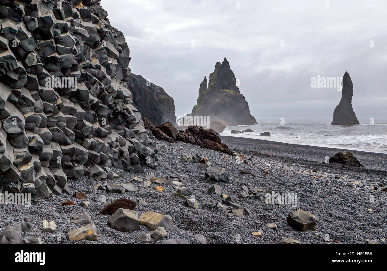 The Black Sand Beach at Reynisfjara, Iceland. Stock Photo