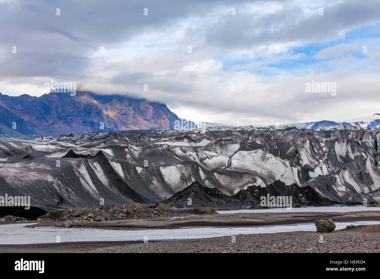 A view of a section of the Skaftafell Glacier in Skaftafell National Park, Iceland. Stock Photo
