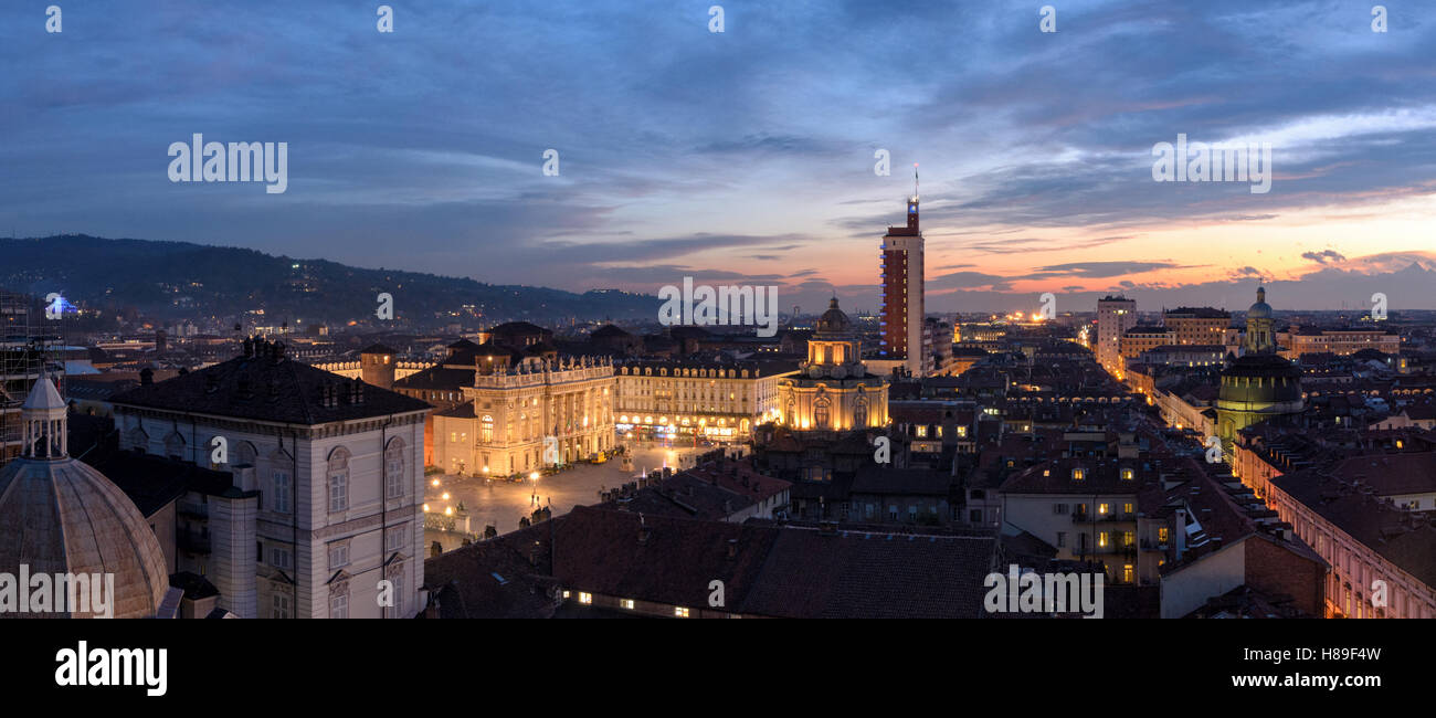 Turin (Torino) high definition scenic panorama with amazing light Stock Photo