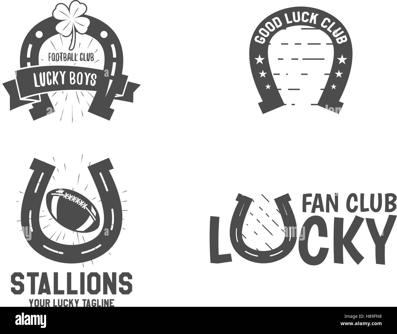 Vector American football lucky horseshoe labels set. Unusual sports
