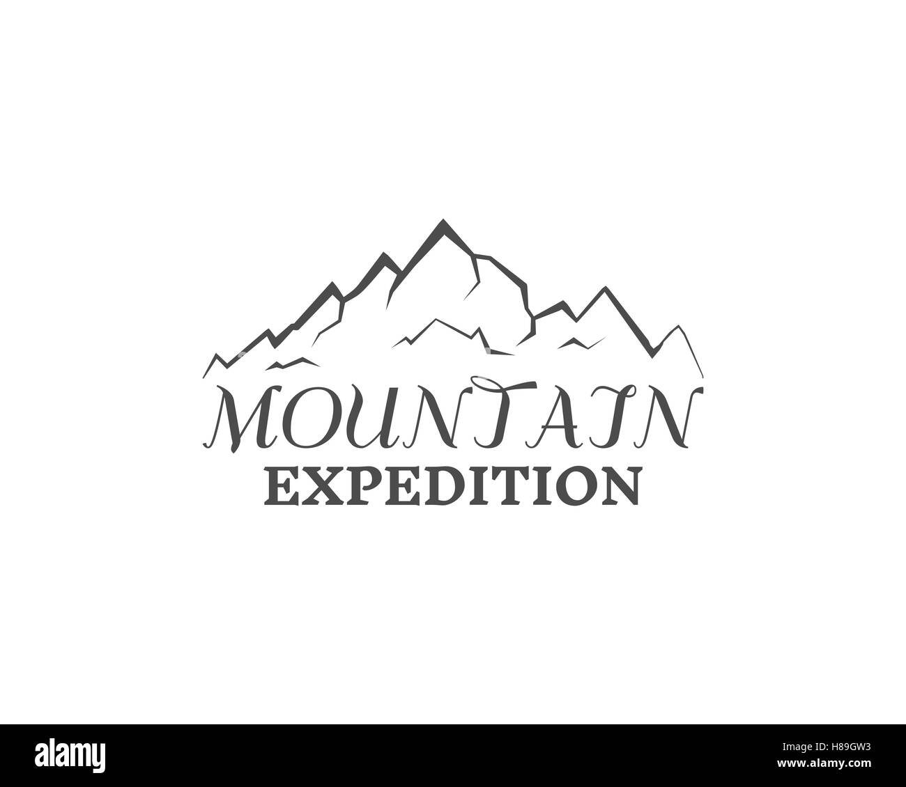 Mountain expedition badge, outdoors logo, emblem and label. Monochrome