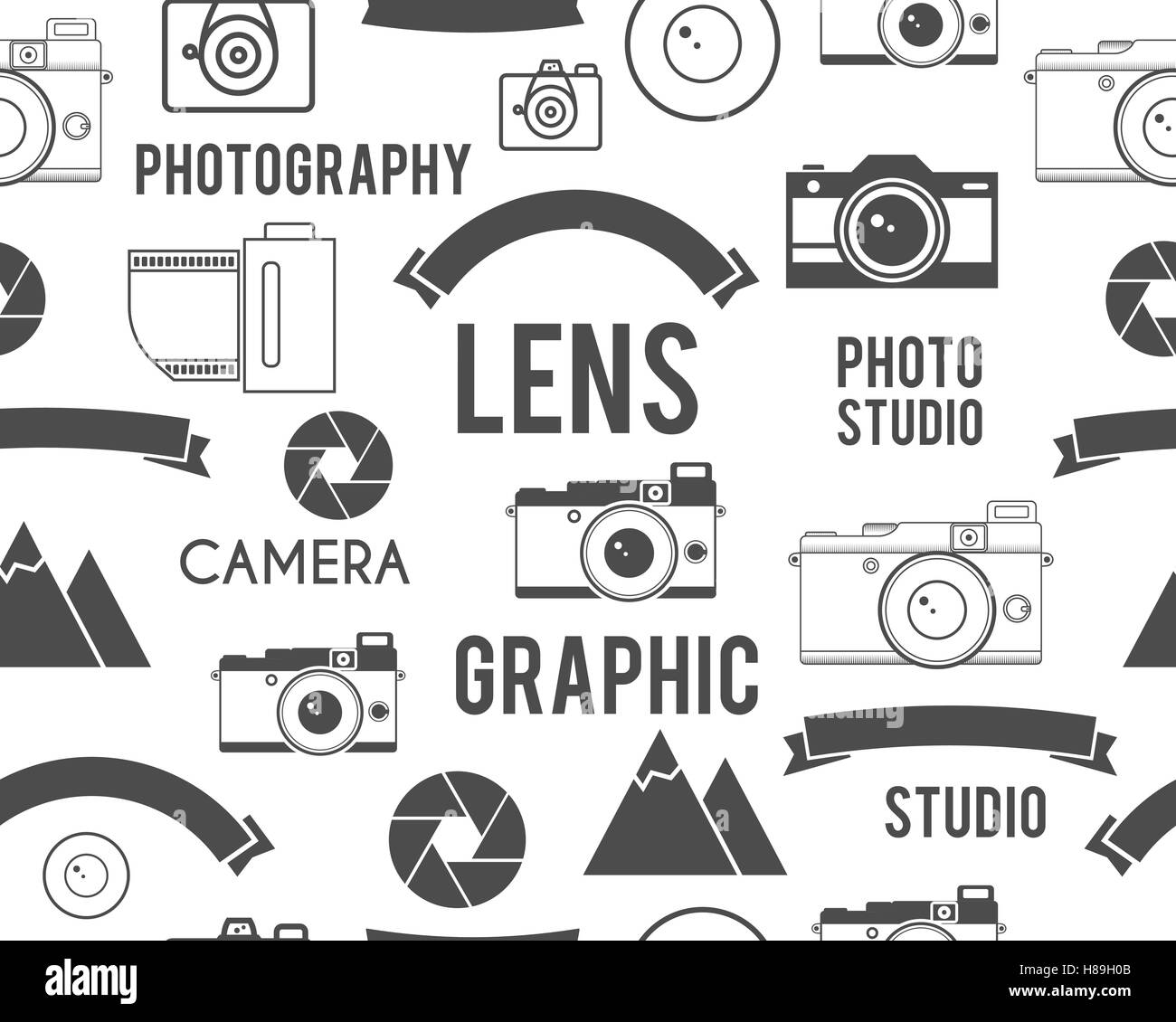 Photography symbols elements seamless pattern. Outdoor photo, graphic ...