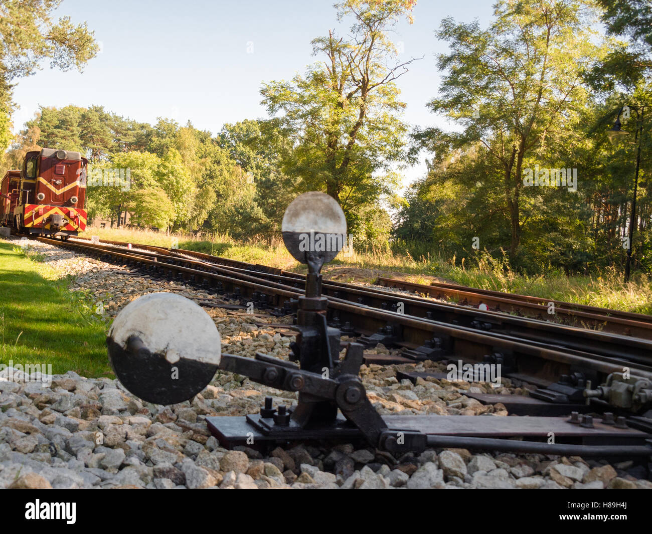 Narrow gauge railway - railway crossover Stock Photo