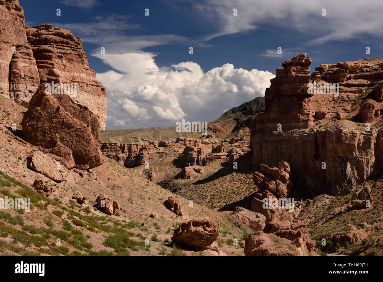 Valley of Castles with eroded red sandstone at Charyn Canyon National Park Kazakhstan Stock Photo